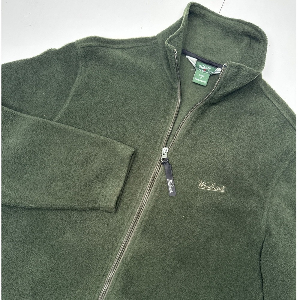 Woolrich Mens Hunter Green Full Zip Fleece Jacket Mock Neck Small 16091